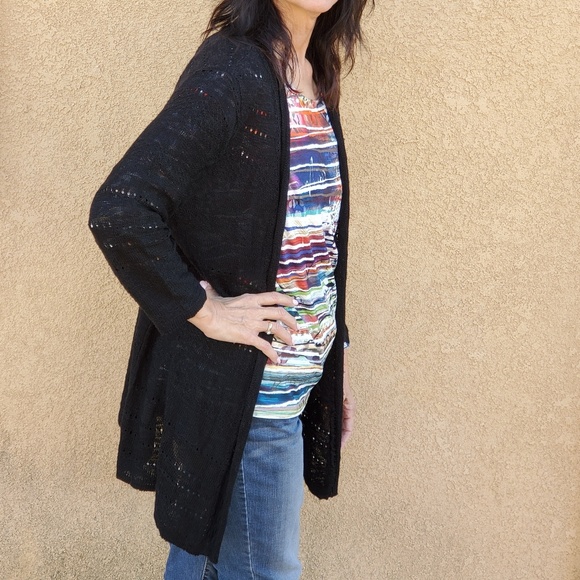 Black knit lightweight cardigan office casual travel large - Picture 4 of 7